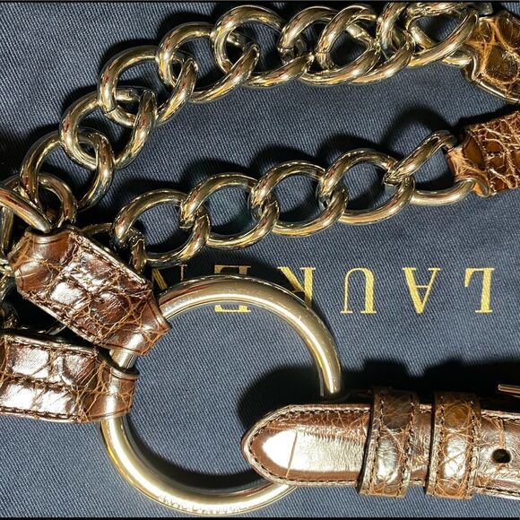 Ralph Lauren Black Label Accessories - Ralph Lauren Made in Italy Alligator & Silver Tone Link O-Ring Tri-Strap Belt